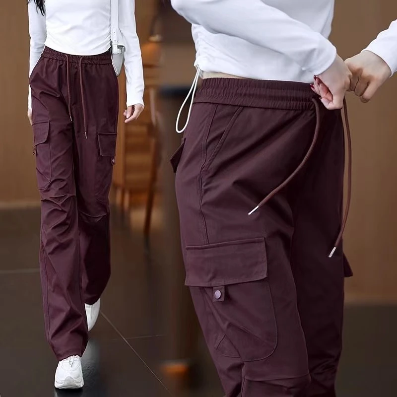 【清仓捡漏】高档美式工装裤女春秋季高腰宽松显瘦休闲阔腿运动裤女