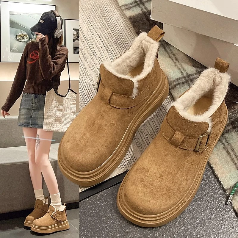 厚底雪地靴女款冬季2024新款加绒加厚保暖高帮毛毛棉鞋勃肯短靴子