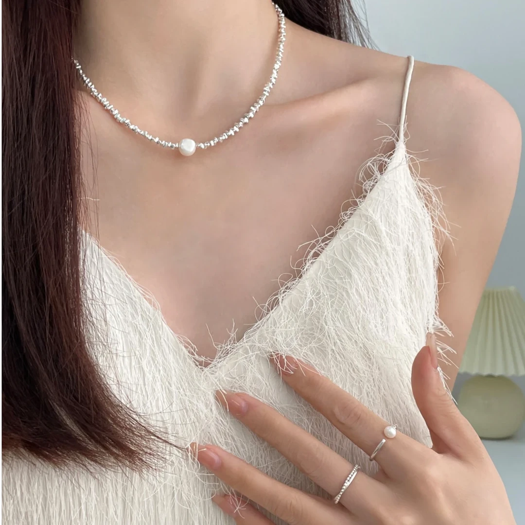 链子925银 新款戒指碎银子项链吊坠锁骨链轻奢冷淡风小众质感银饰