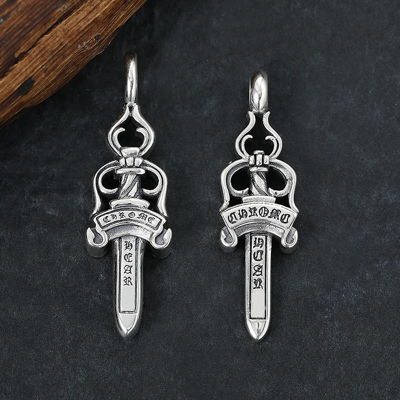 吊坠925银 个性时尚泰银双面宝剑吊坠男女帅气嘻哈圣剑挂坠配饰潮
