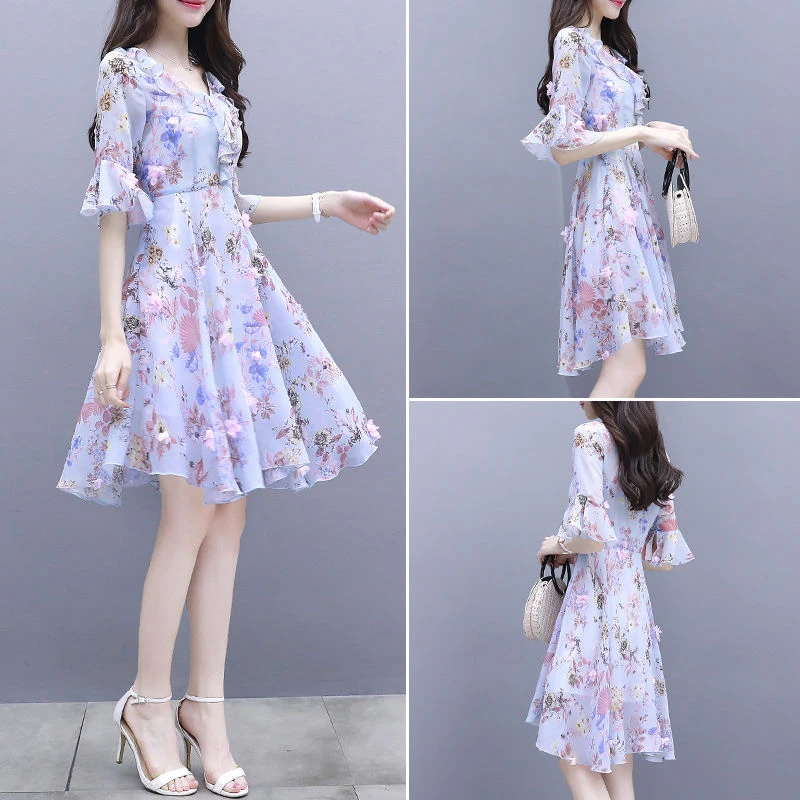 大码女装2025夏装新款胖妹妹遮肚子减龄裙子碎花显瘦宽松连衣裙