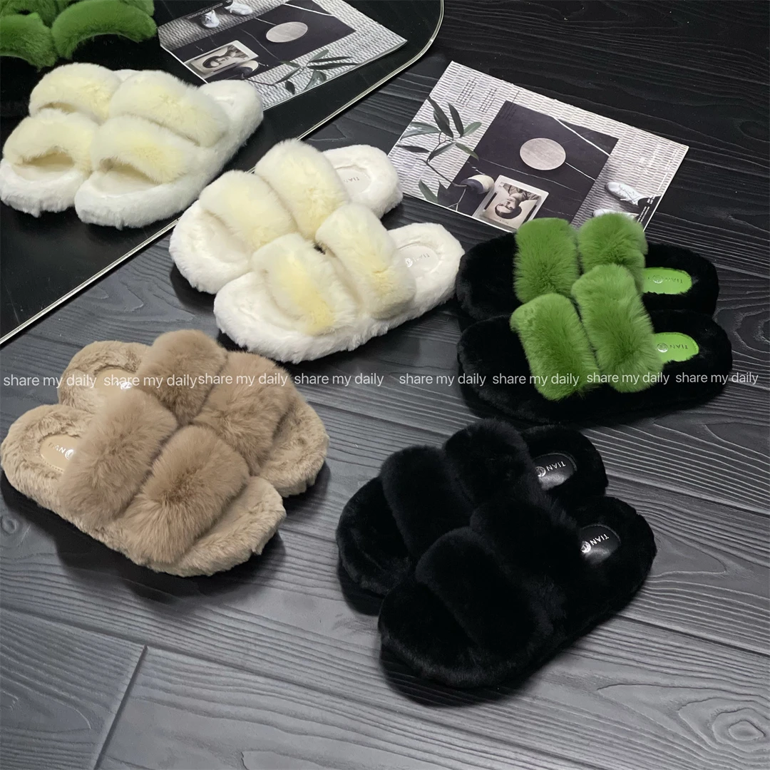 S881女款温暖甜心一字带兔毛毛毛拖鞋