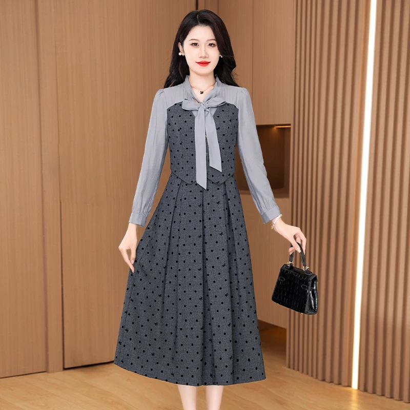 芙优雅新款气质时尚大气减龄休闲收腰显瘦连衣裙21186-LS