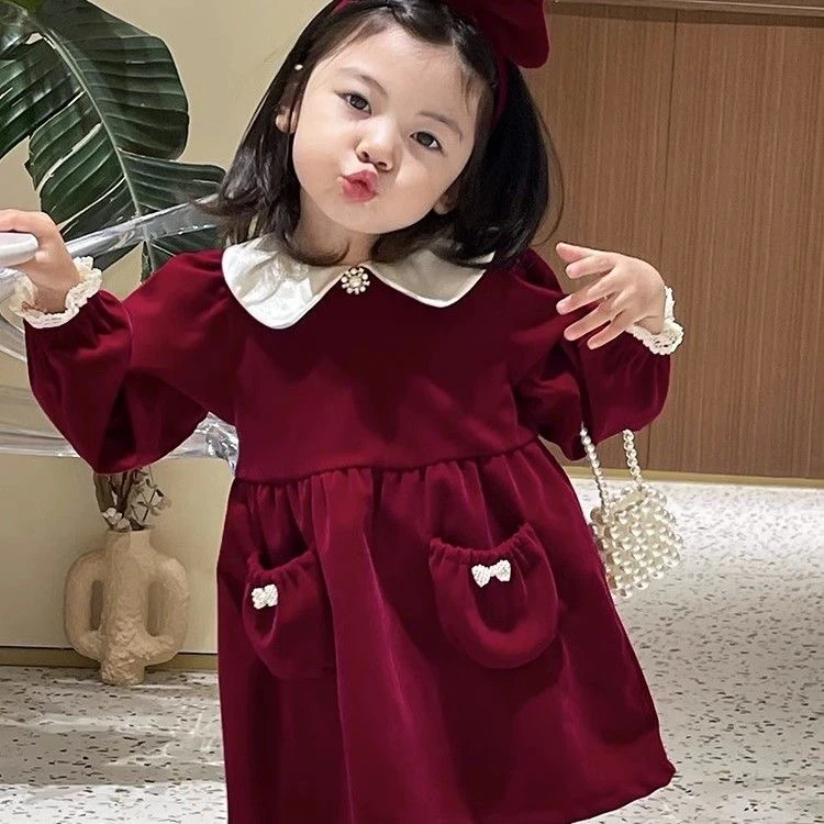 女童新款洋气罩衣宝宝吃饭防水围裙女童丽丝绒防脏护衣儿童四季款