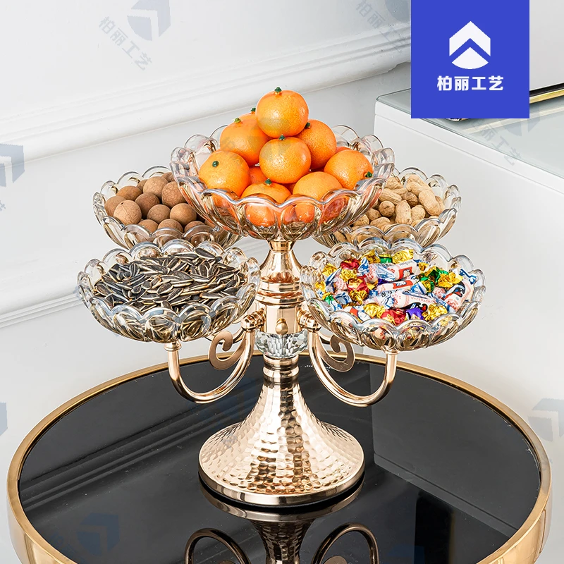 （大号）升级安全锁功能新款旋转果盘客厅茶几零食水果盘网红欧式