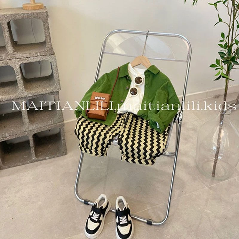 2024春新款童装男童衬衫韩国童装中小童洋气灯芯绒衬衫