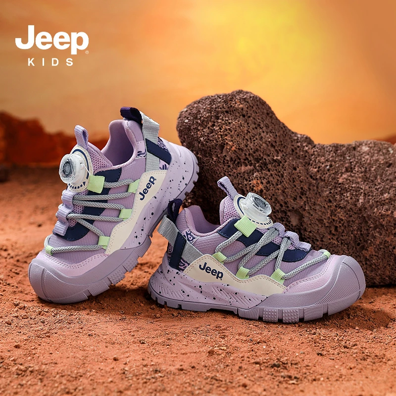Jeep女童鞋子2025春冬季皮面防水防滑跑步鞋男童中大童软底运动鞋