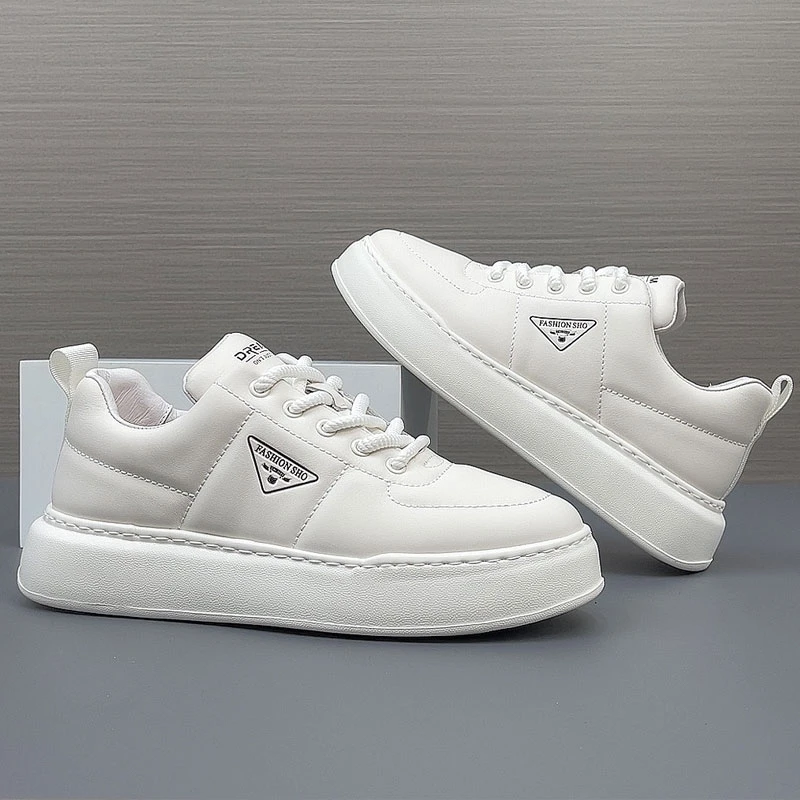 头层牛皮小白鞋男2024年秋冬新款时尚百搭休闲厚底面包鞋轻奢板鞋