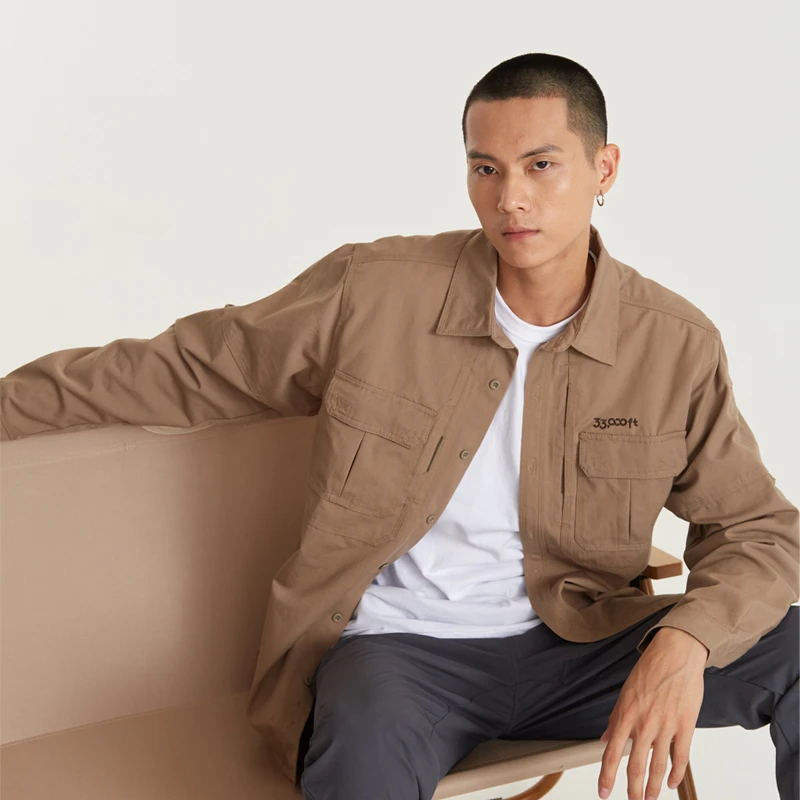 春夏男士户外休闲长袖透气宽松翻领多口袋外套战术衬衣