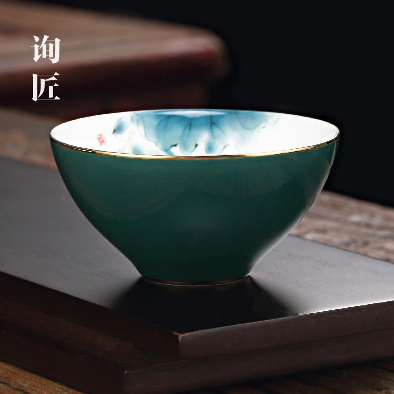 手绘羊脂玉功夫茶杯陶瓷喝茶小茶杯白瓷品茗杯单杯茶碗单只主人杯