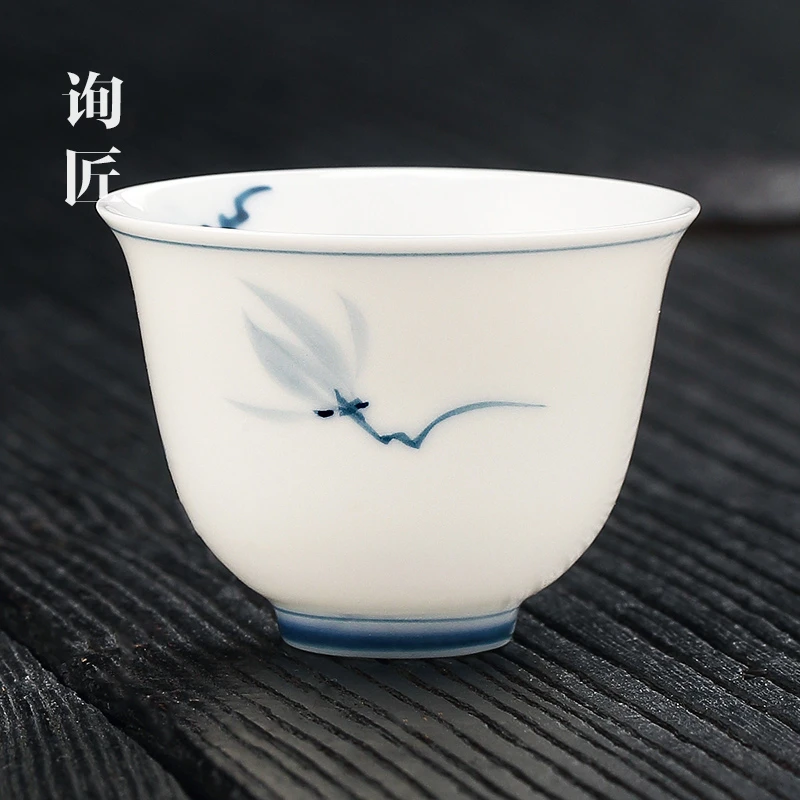青花瓷白瓷茶杯品茗杯单杯景德镇功夫茶具陶瓷喝茶小杯主人杯单个