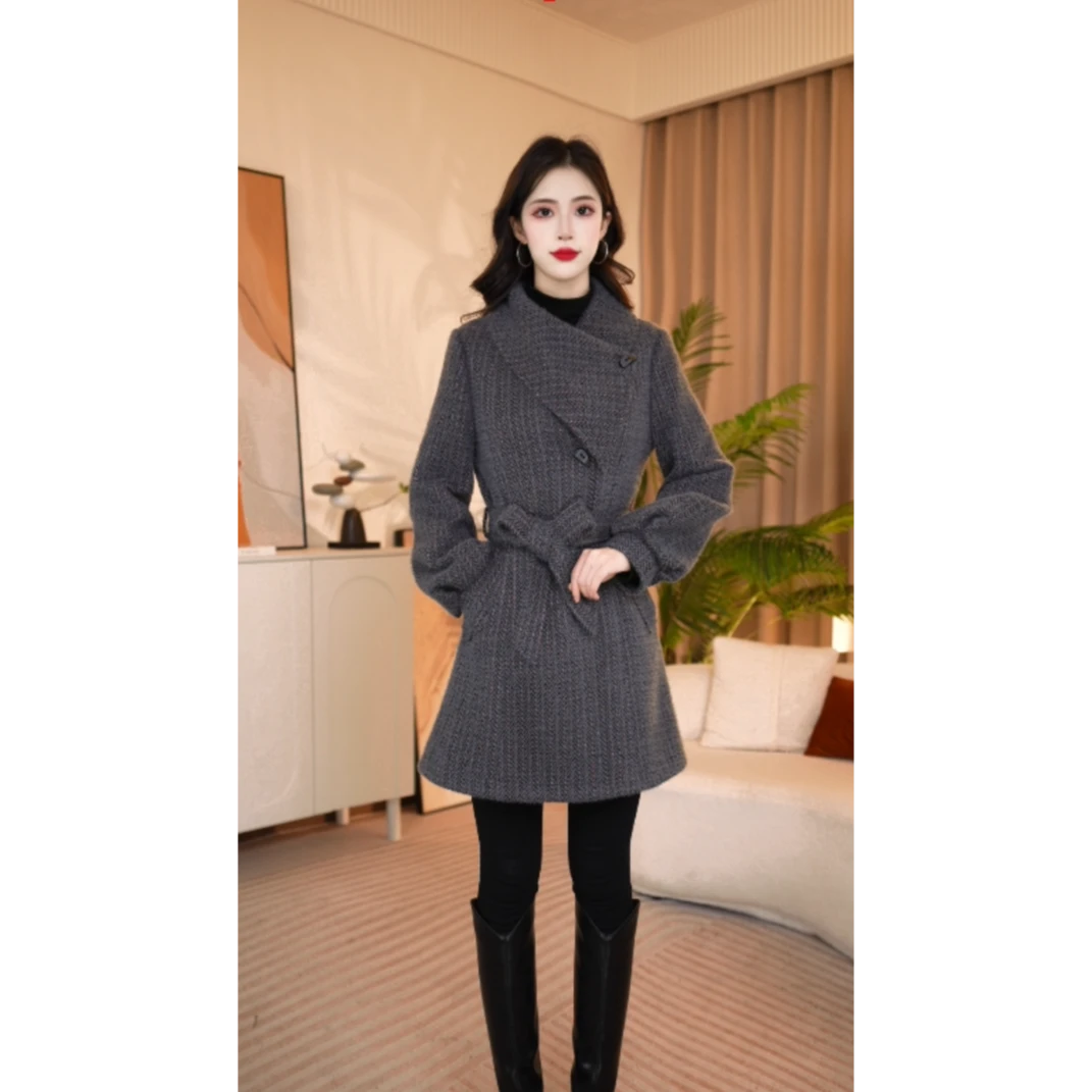 显瘦气质时尚女士毛呢中长款修身秋冬棉衣575
