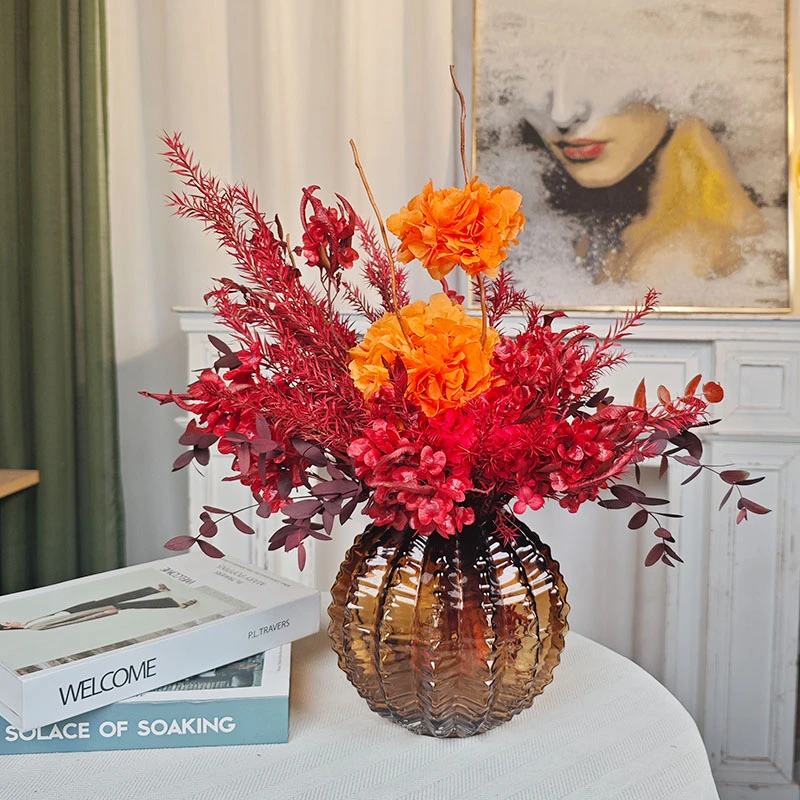 【美满】高端轻奢花艺摆件橙色永生花客厅桌面样板间餐桌摆花