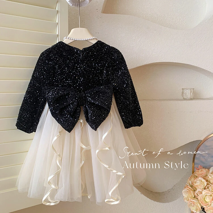 童裙24秋款女童亮片公主纱裙女宝生日宴会裙儿童仙女连衣裙礼服