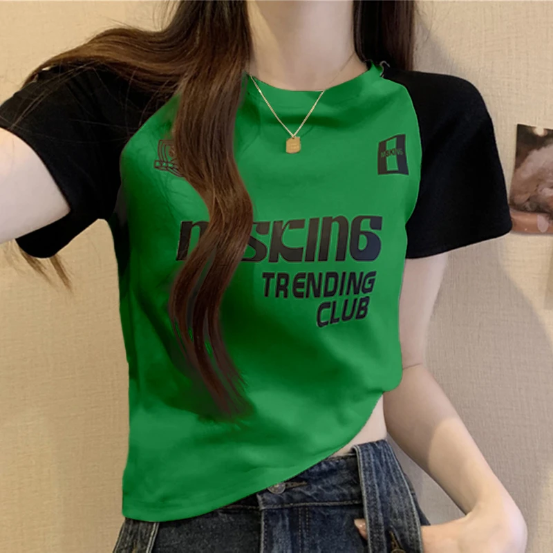 2025夏季大码女装正肩短袖T恤胖妹妹显瘦时尚洋气别致短款上衣潮