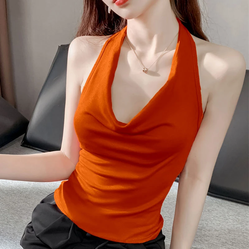 纯欲挂脖吊带背心夏季2025新款氛围感荡领紧身无袖不规则小上衣