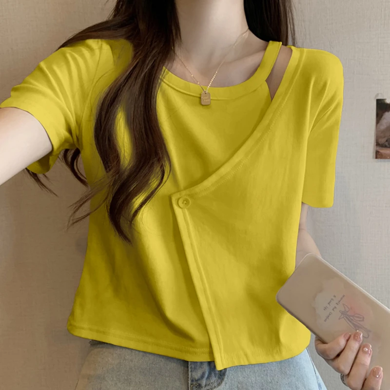 2025夏新款遮肚显瘦时尚设计感洋气小众别致正肩镂空小衫上衣女