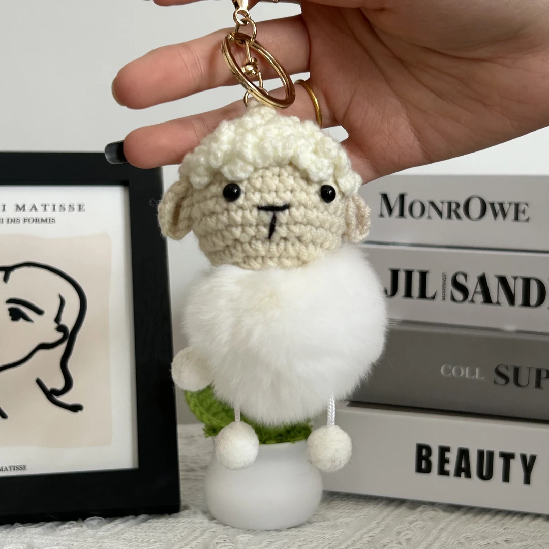 ins网红獭兔毛小羊情侣背包挂件毛绒公仔可爱汽车钥匙扣包包挂饰