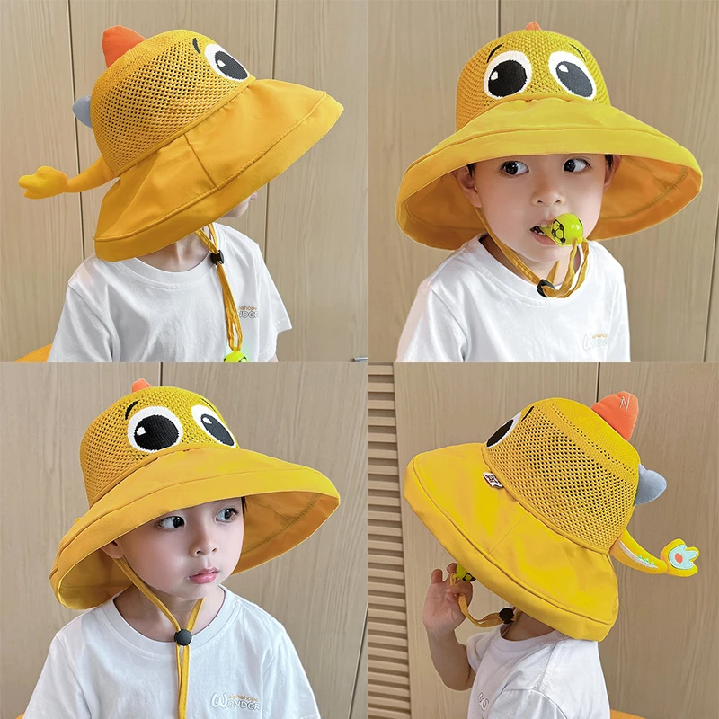 儿童帽子女童夏天透气遮阳帽男宝宝防晒太阳帽大檐孩子网眼渔夫帽