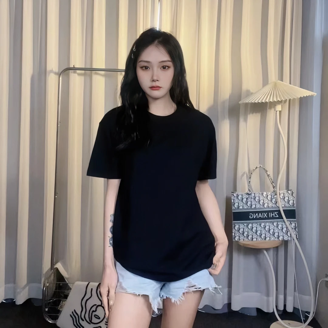 黑色短袖t恤女春夏宽松2024年休闲圆领基础款半袖美式上衣