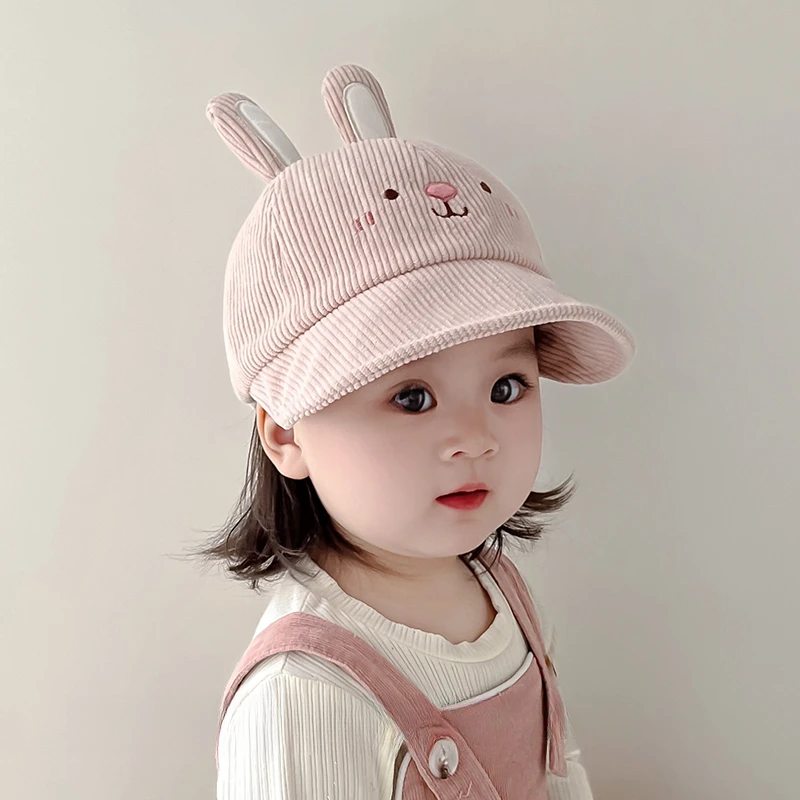 婴儿遮阳帽子冬季厚款男女童灯芯绒鸭舌帽小童宝宝防晒保暖渔夫帽