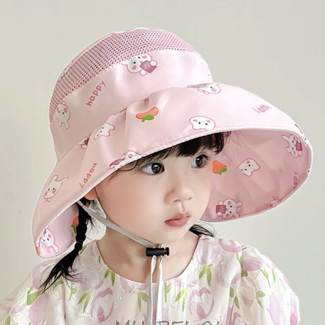 宝宝防晒帽夏季空顶女童可爱兔遮阳帽渔夫儿童太阳帽女孩防紫外线