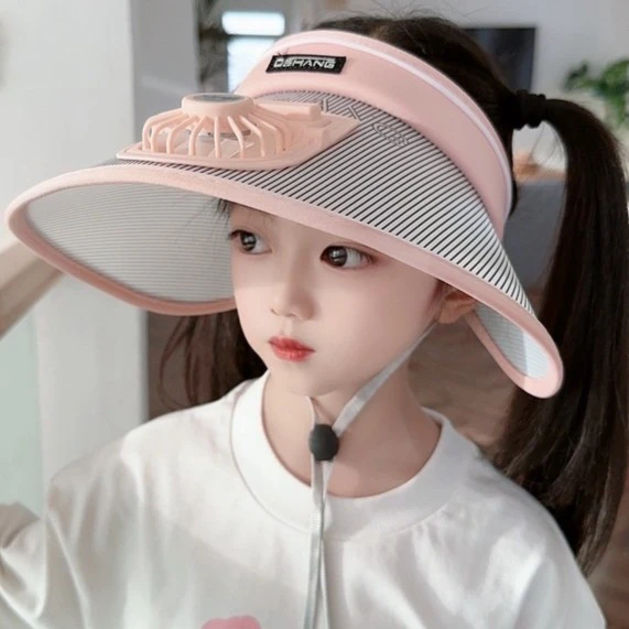 儿童防晒帽夏季大帽檐空顶女童风扇帽中大童遮阳帽男孩宝宝太阳帽