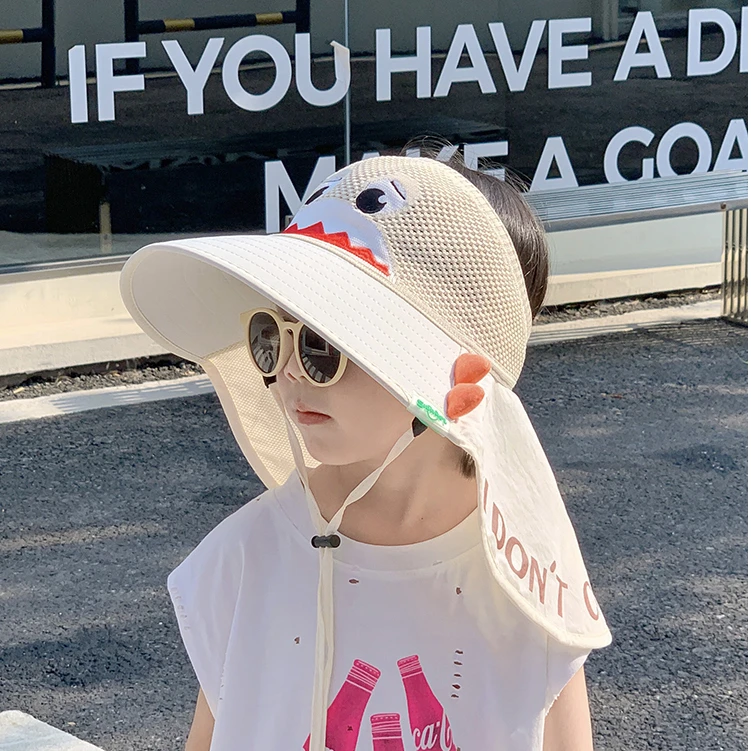 儿童防晒帽男童帽子遮阳夏季护脖披肩帽女童渔夫空顶帽宝宝太阳帽