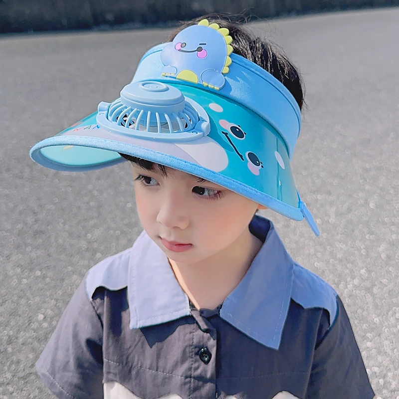 儿童帽子夏季防晒大檐恐龙空顶电风扇帽男童女童可爱遮阳宝宝凉帽