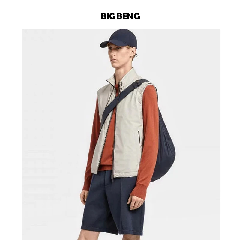 杰出品质）经典意式商务抗皱男士双面穿立领拉链休闲开衫无袖马甲