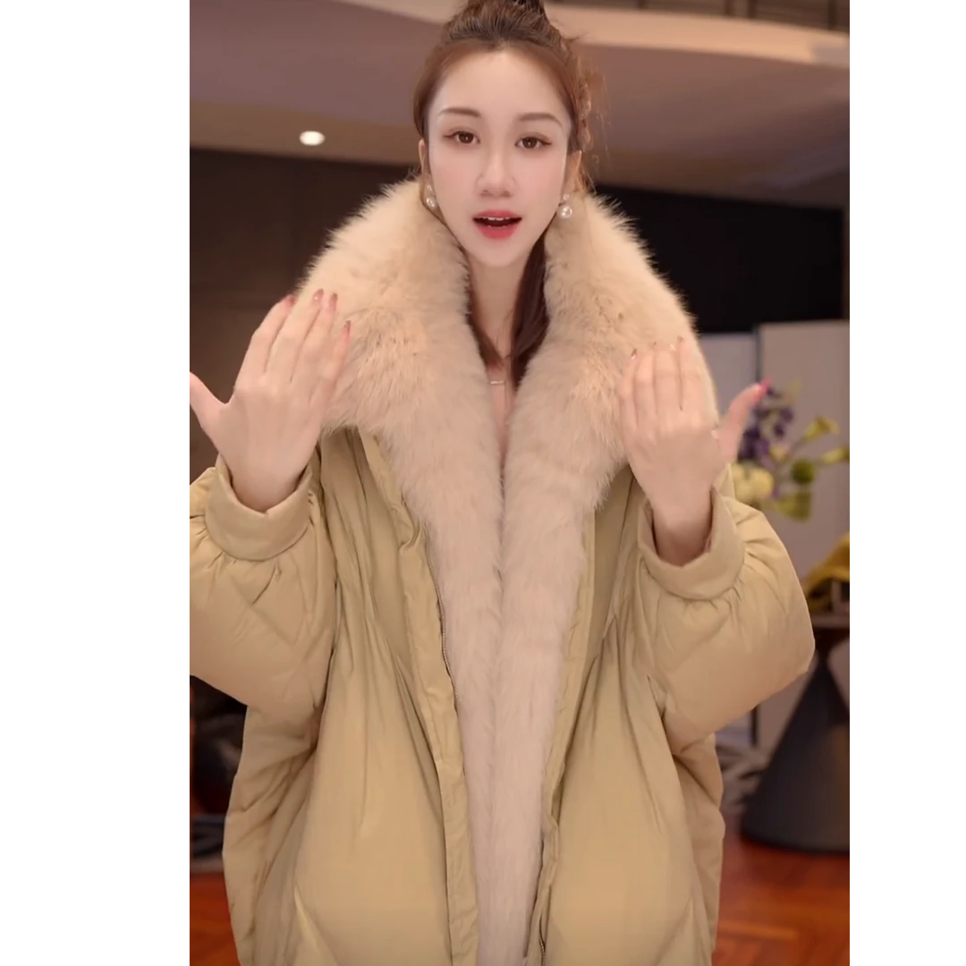 【李李高端】保暖绒朵|高定可拆卸银狐狐狸毛女中长款气质外套轻奢