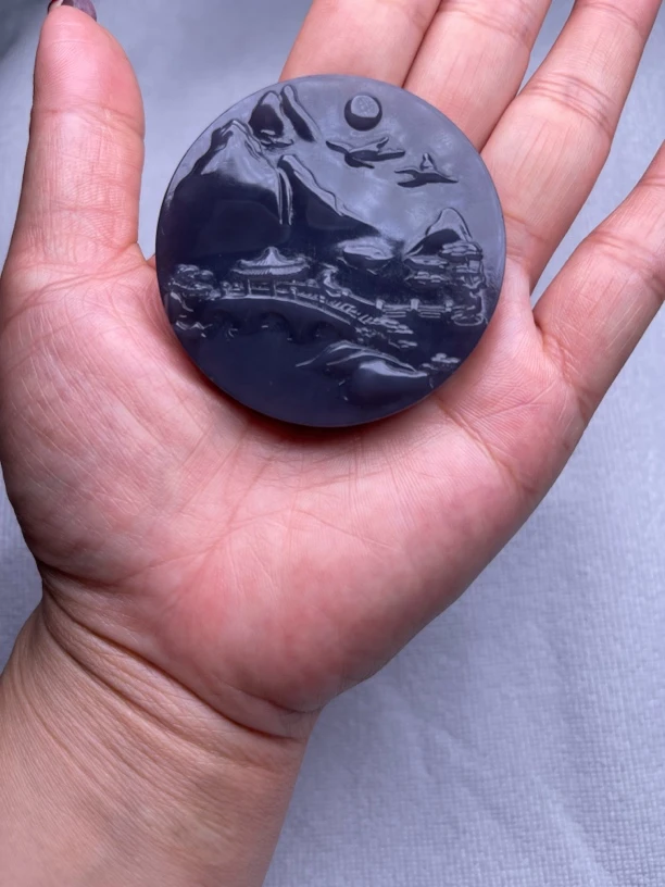 青海料冰紫山水圆牌