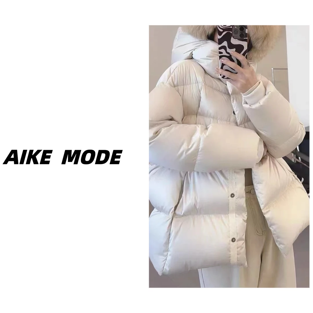 【AIKE MODE】新品云朵款90白鹅绒韩版龟背宽松连帽女士冬季羽绒服
