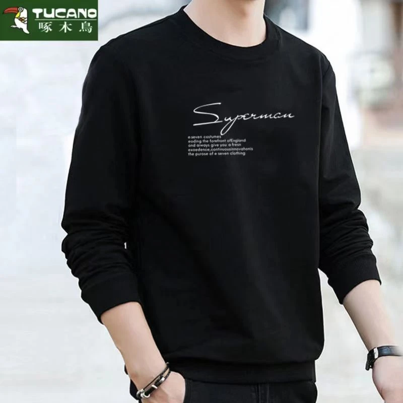 啄木鸟重磅潮流圆领春秋季韩版加绒卫衣男士长袖宽松百搭时尚休闲