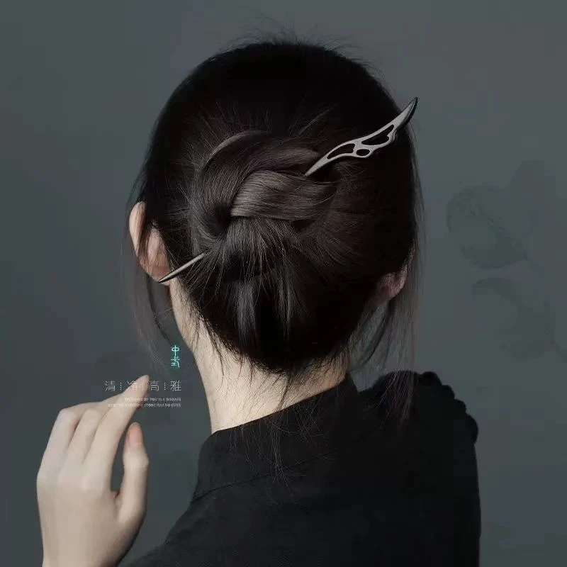 黑檀木发簪女古风素簪子日常盘发木簪新中式檀木簪汉服上班头饰
