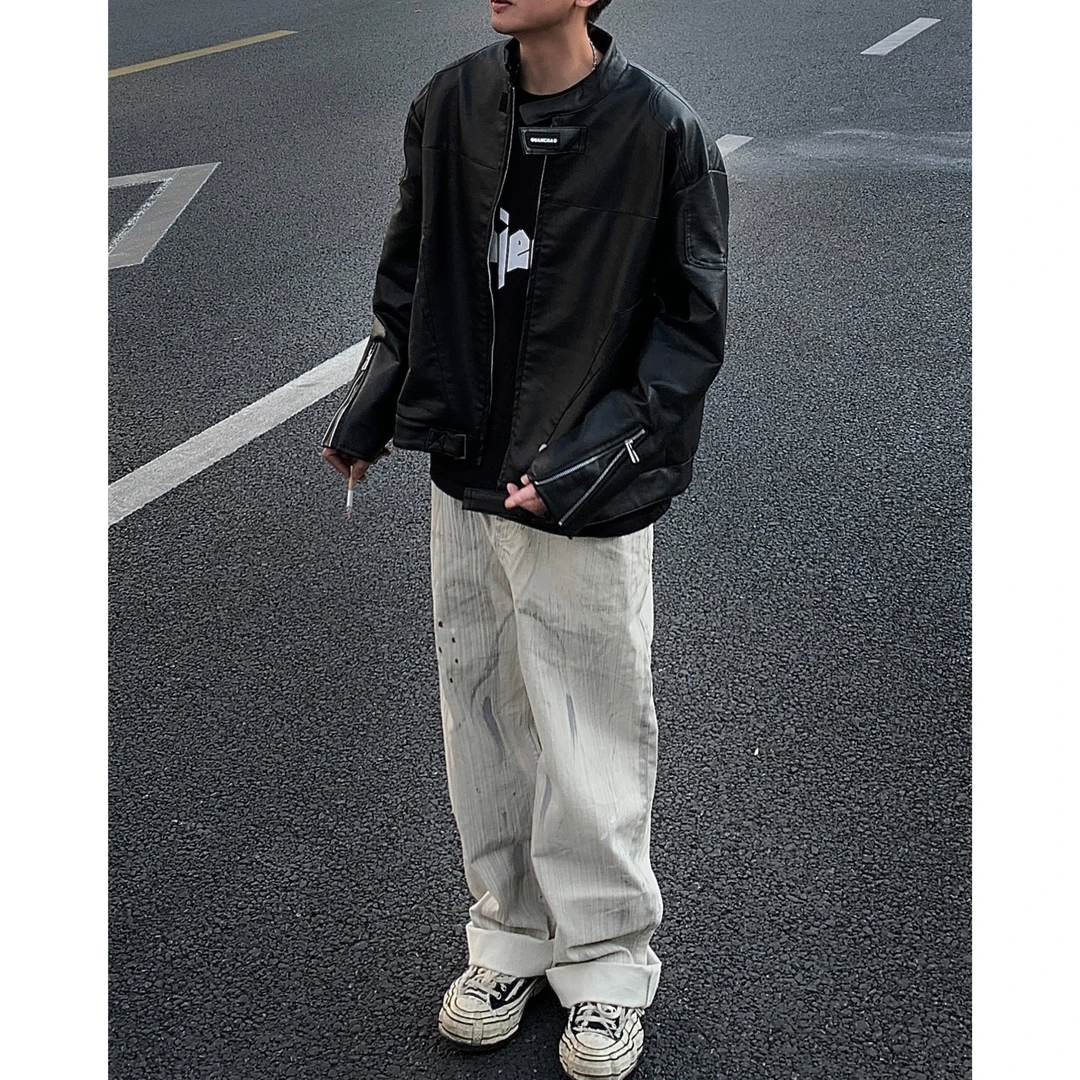 AVTD巴家重工皮衣OVERSIZE廓形男女同款外套街头复古夹克美式百搭