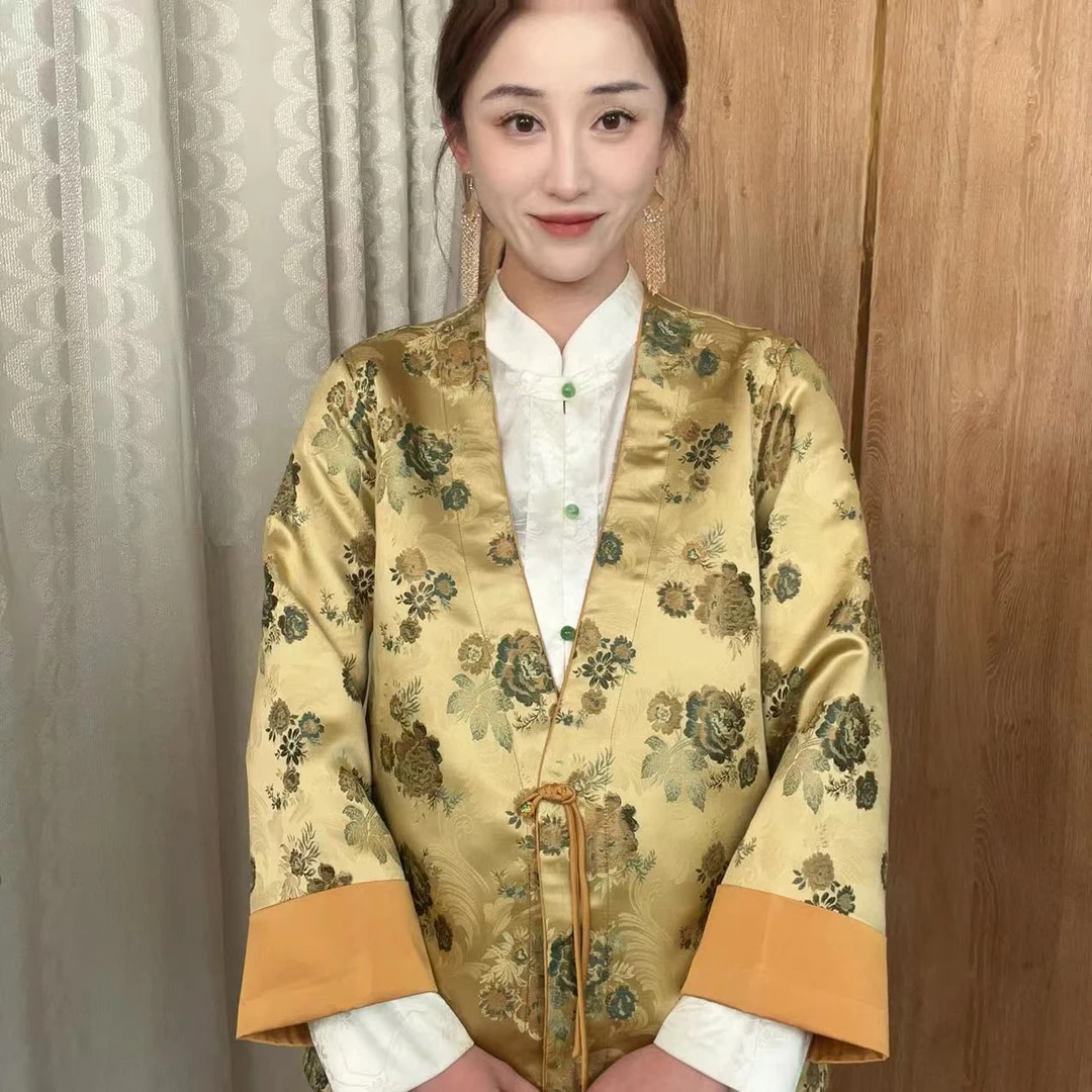 【花云】新款国风中式宋锦气质牡丹双面双 穿外套9681