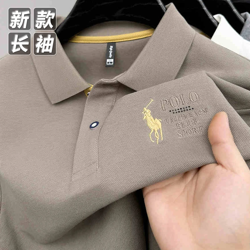 秋季新款男士长袖T恤纯色翻领保罗POLO衫男休闲大码打底上衣男装