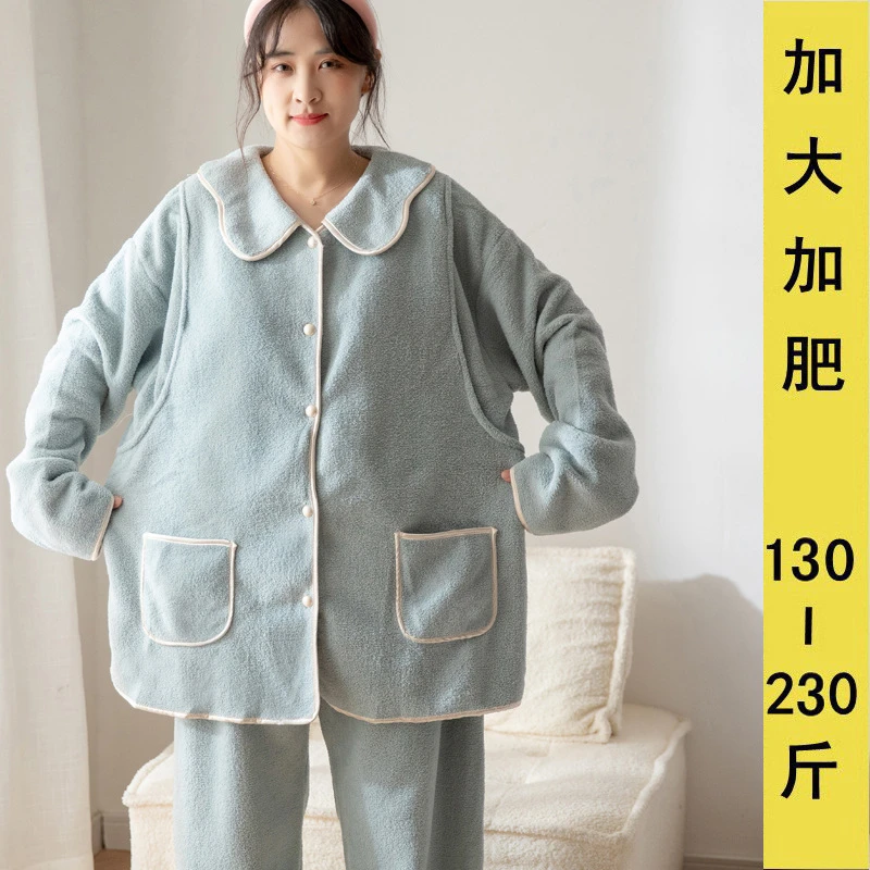 冬季孕妇珊瑚绒月子服加大加肥200斤300斤产后哺乳睡衣加厚家居服