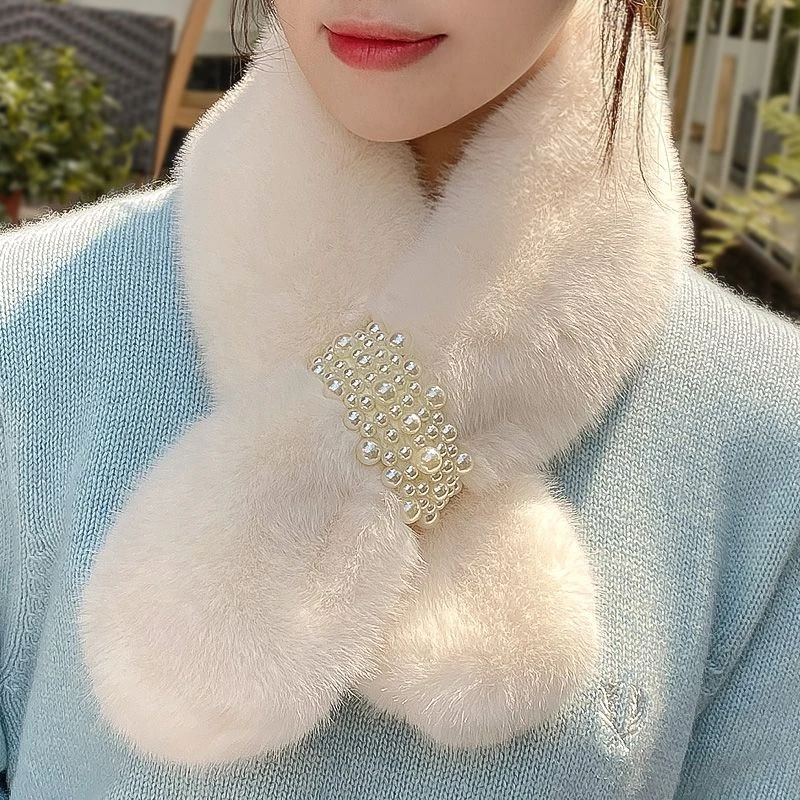 2023新款毛毛领围巾围脖冬季女护颈百搭可爱少女仿獭兔毛绒高级感
