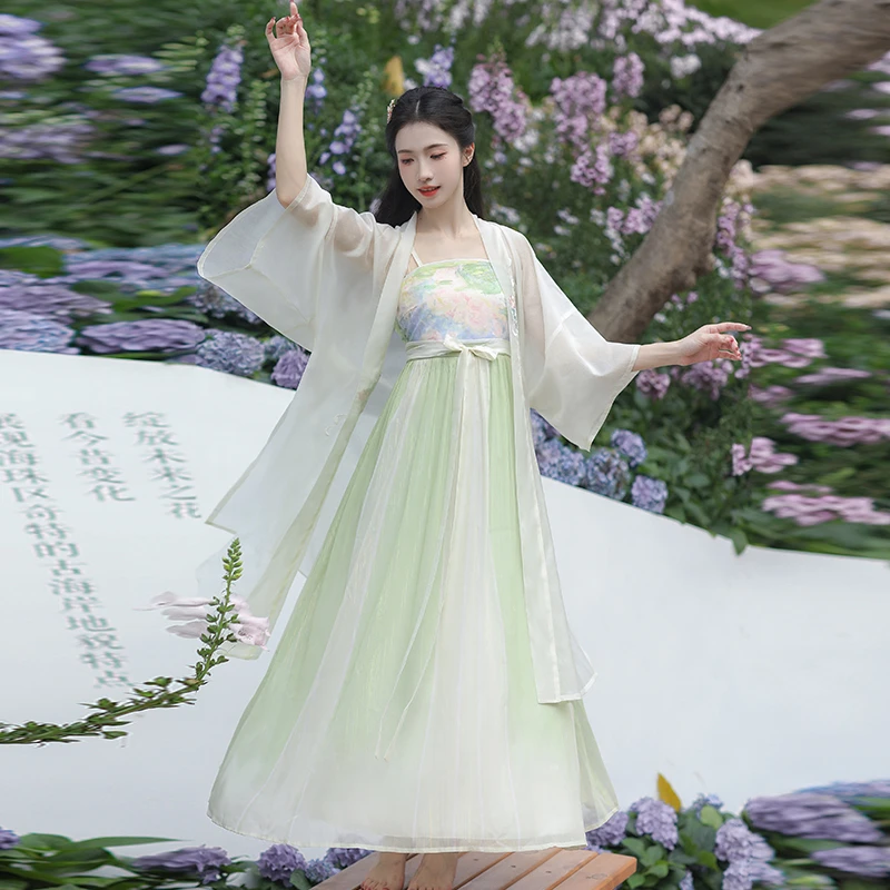 汉尚华莲奈奈莲生宋制汉元素吊带连衣裙夏季日常汉服莫奈油画风