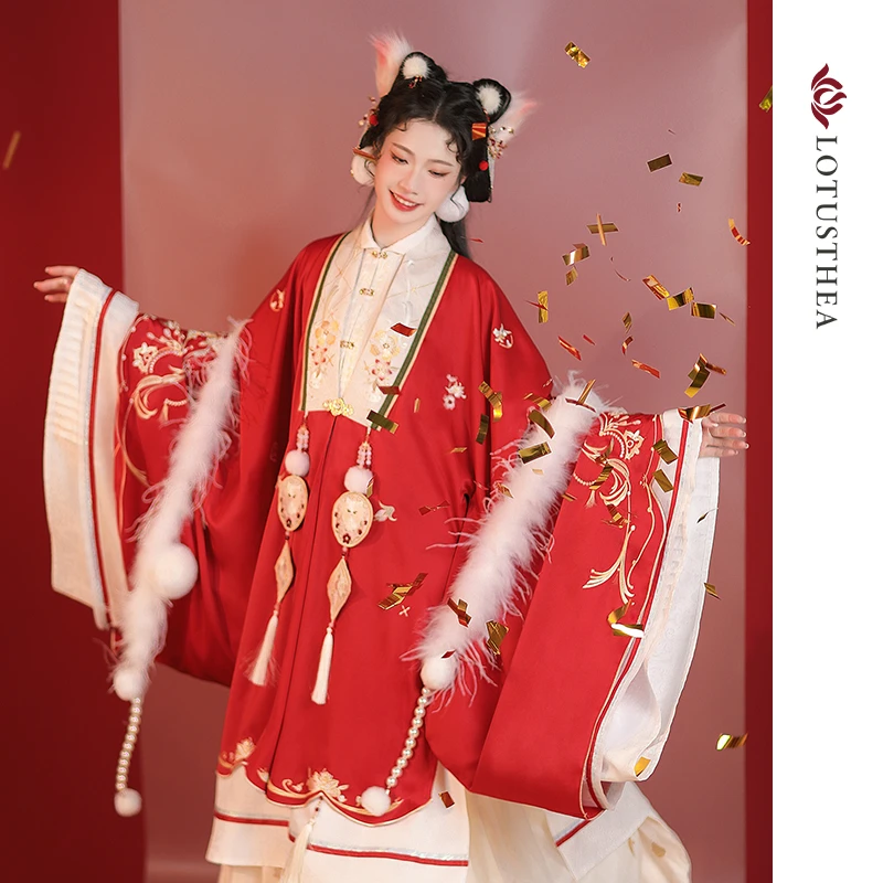 青青专场【喵间月月花儿开】汉尚华莲原创明制拜年汉服女披风马面裙