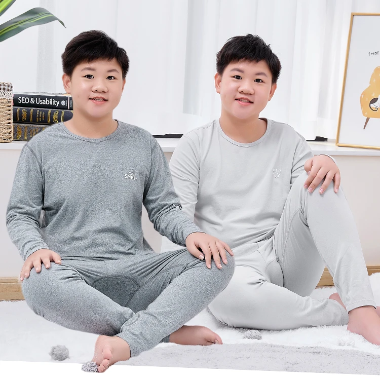 A类加肥大码胖男式大童纯棉秋衣秋裤棉毛衫线衣线裤高初中小学生
