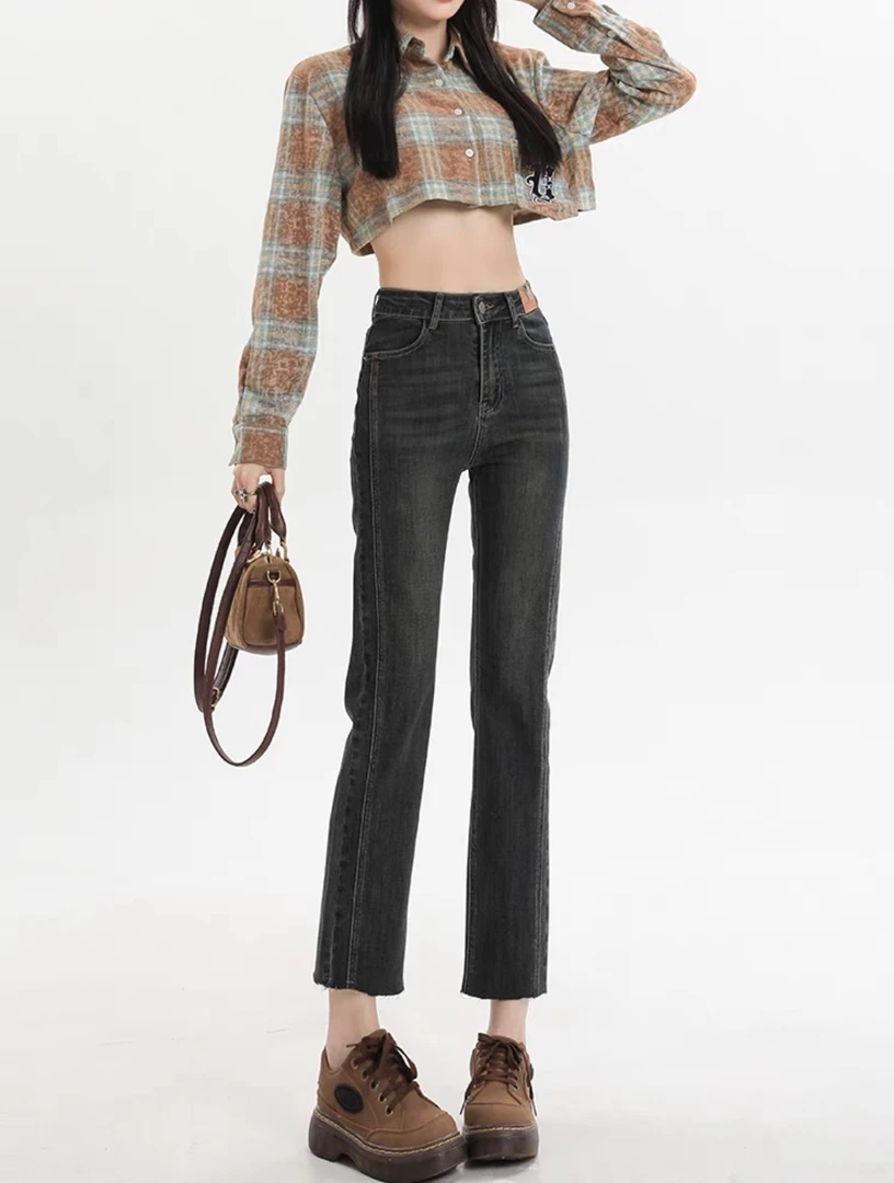 B链接20008款烟管裤老爹裤女神裤清货链接九分高腰春秋复古小个子