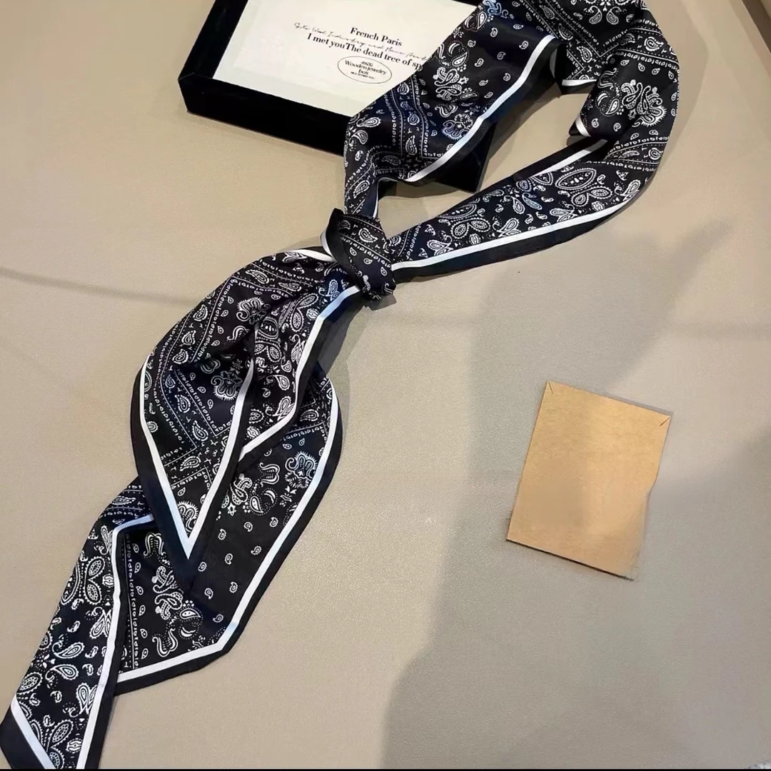 长条小丝巾女春秋夏季黑色薄款围脖子搭配衬衫飘带丝带腰带薄围巾