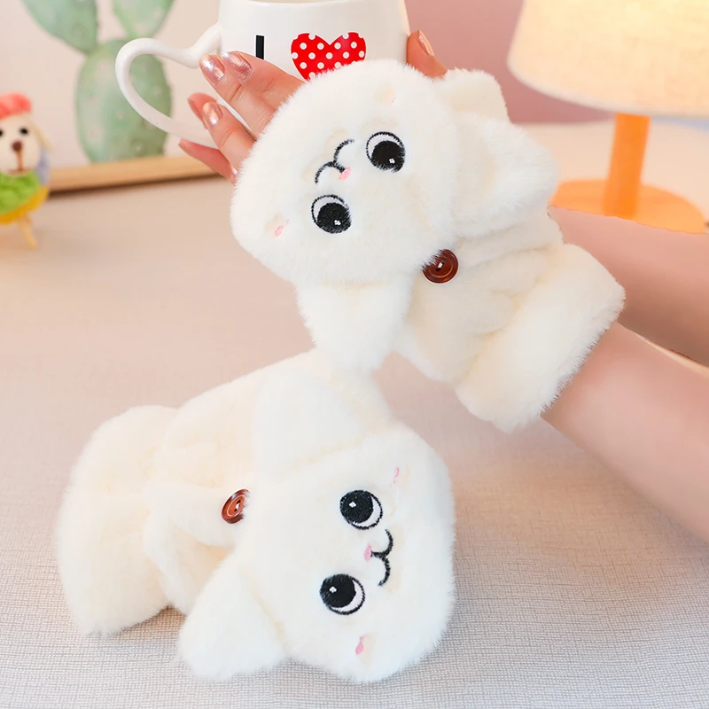 手套女冬季韩版可爱学生加绒加厚翻盖骑车防寒保暖毛绒手套女冬天