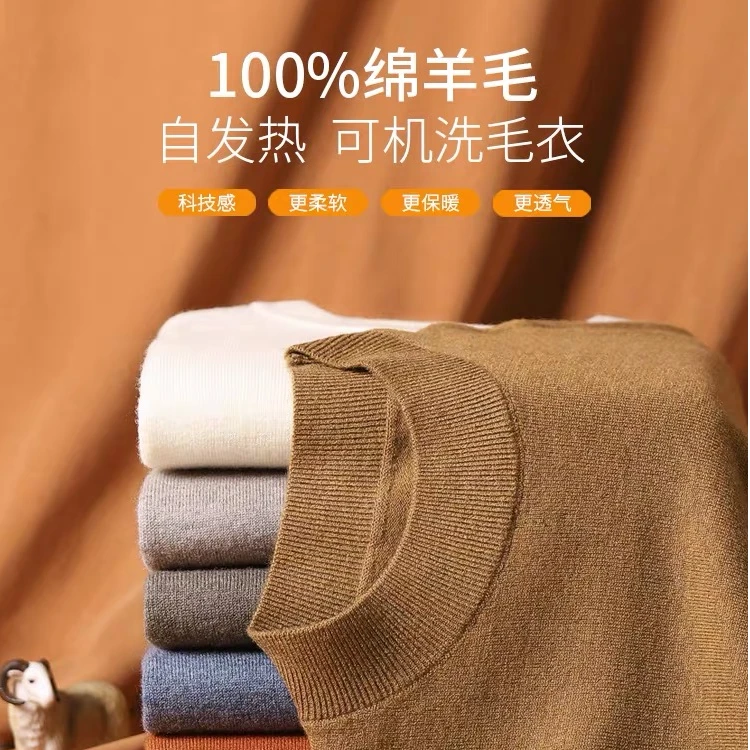 保暖100纯羊毛衫半高领简约毛衣男士2024秋季中领针织打底衫上衣