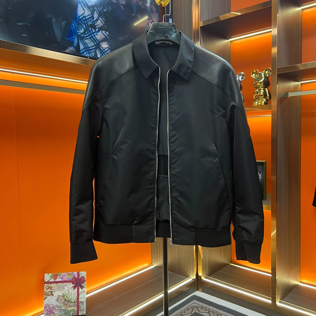 绵羊皮夹克外套男士帅气拼皮时尚翻领百搭夹克