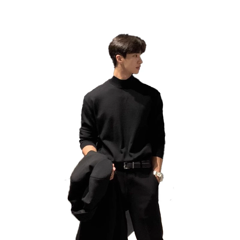 半高领德绒打底衫T恤男士2024新款秋冬季保暖加绒加厚潮牌卫衣男