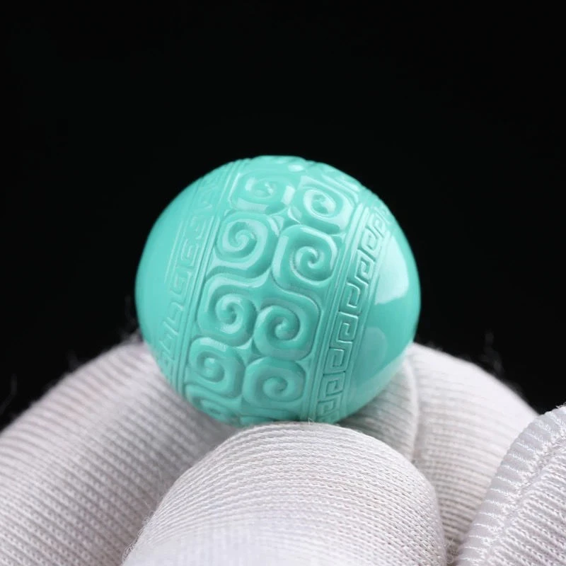 高瓷绿优化松石散珠配珠回纹珠文玩雕刻圆珠单珠腰珠手串配饰